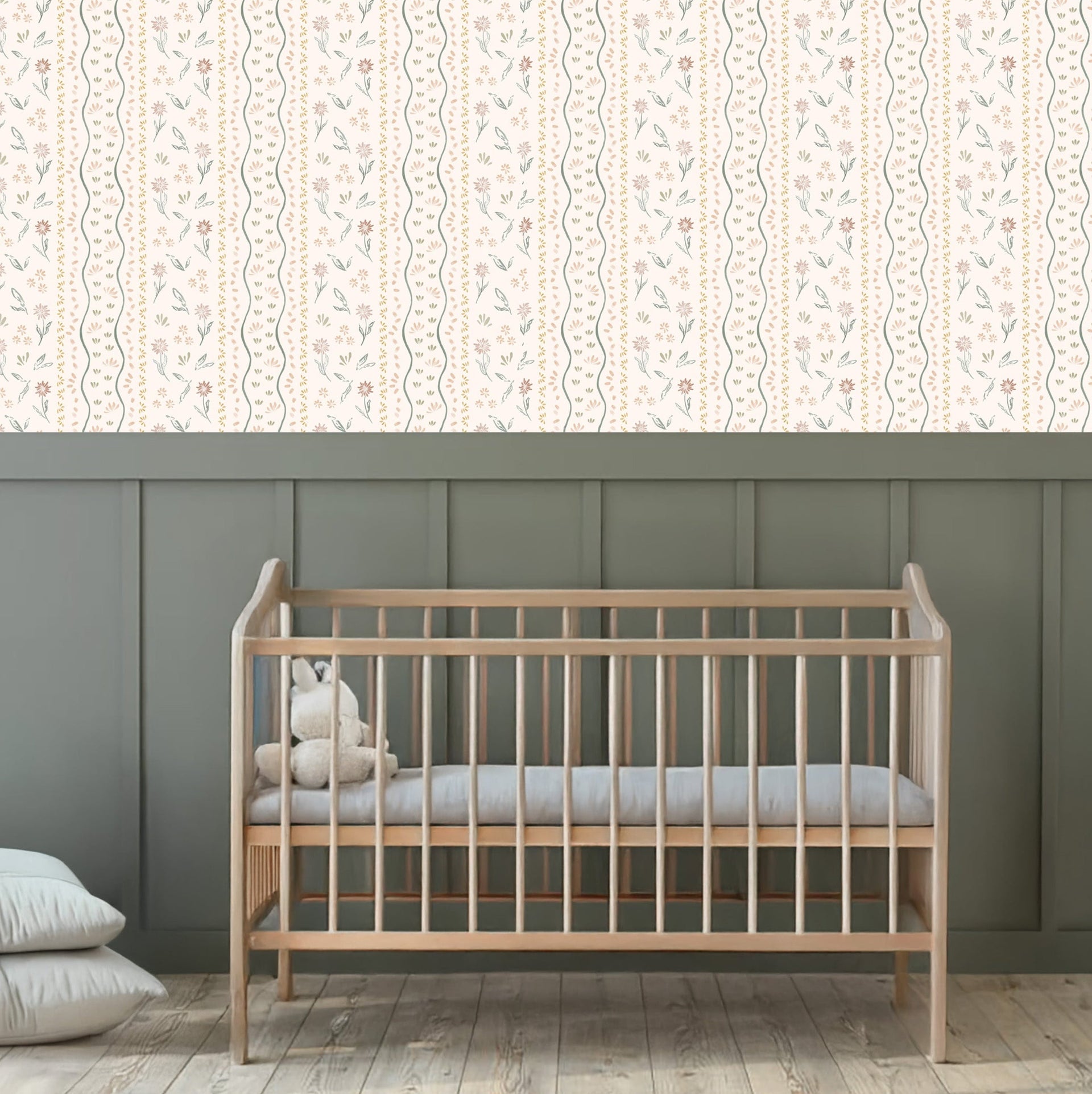 Brighton Floral Wallpaper in Terracotta Sage Green and Off-White