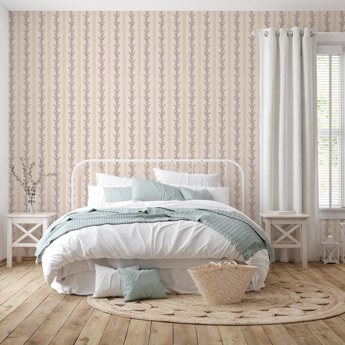 Janie Floral Wallpaper in Blue, White, Charcoal, and Cream