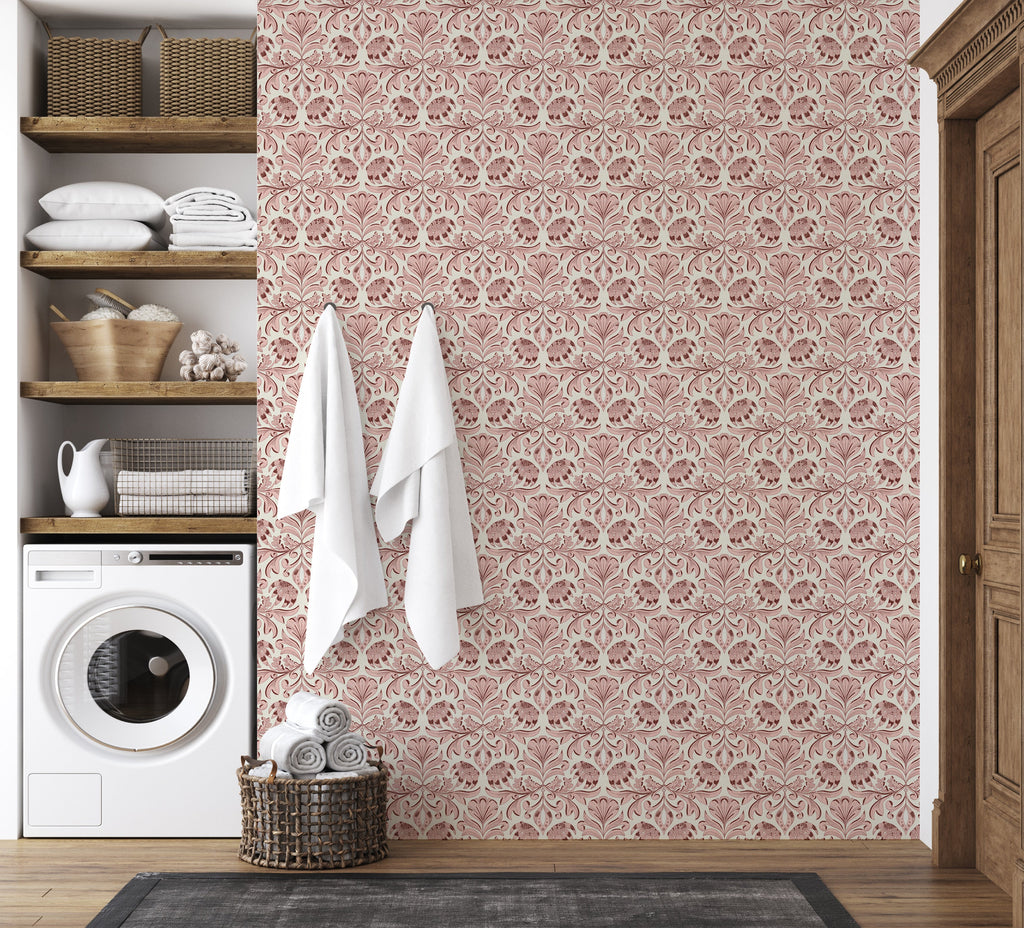 Swinton Floral Wallpaper in Pink and Beige Traditional Design