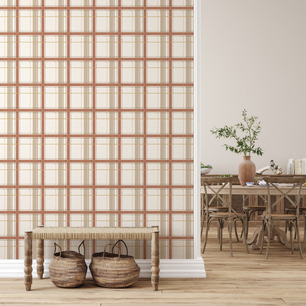 Grady Plaid Wallpaper in Green and Brown for Traditional Decor