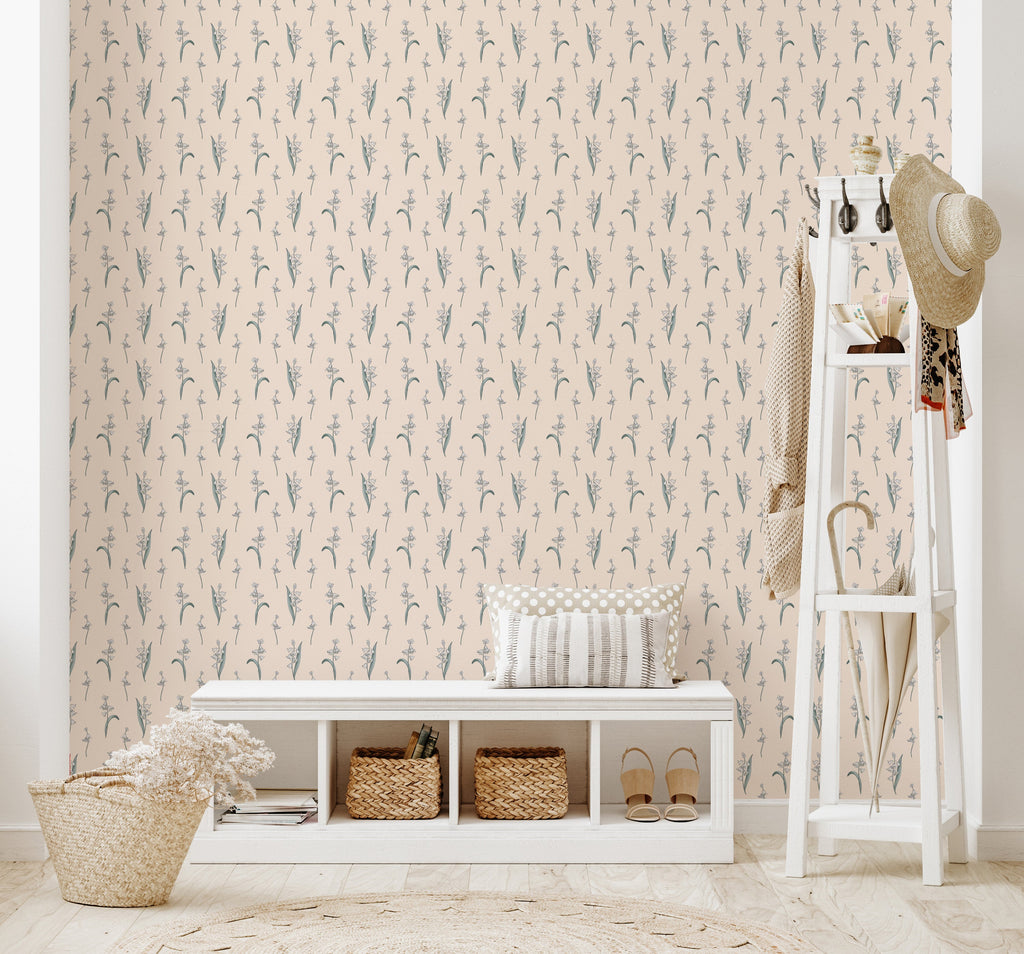 Bria Floral Removable Wallpaper in Beige, Pale Blue and Green