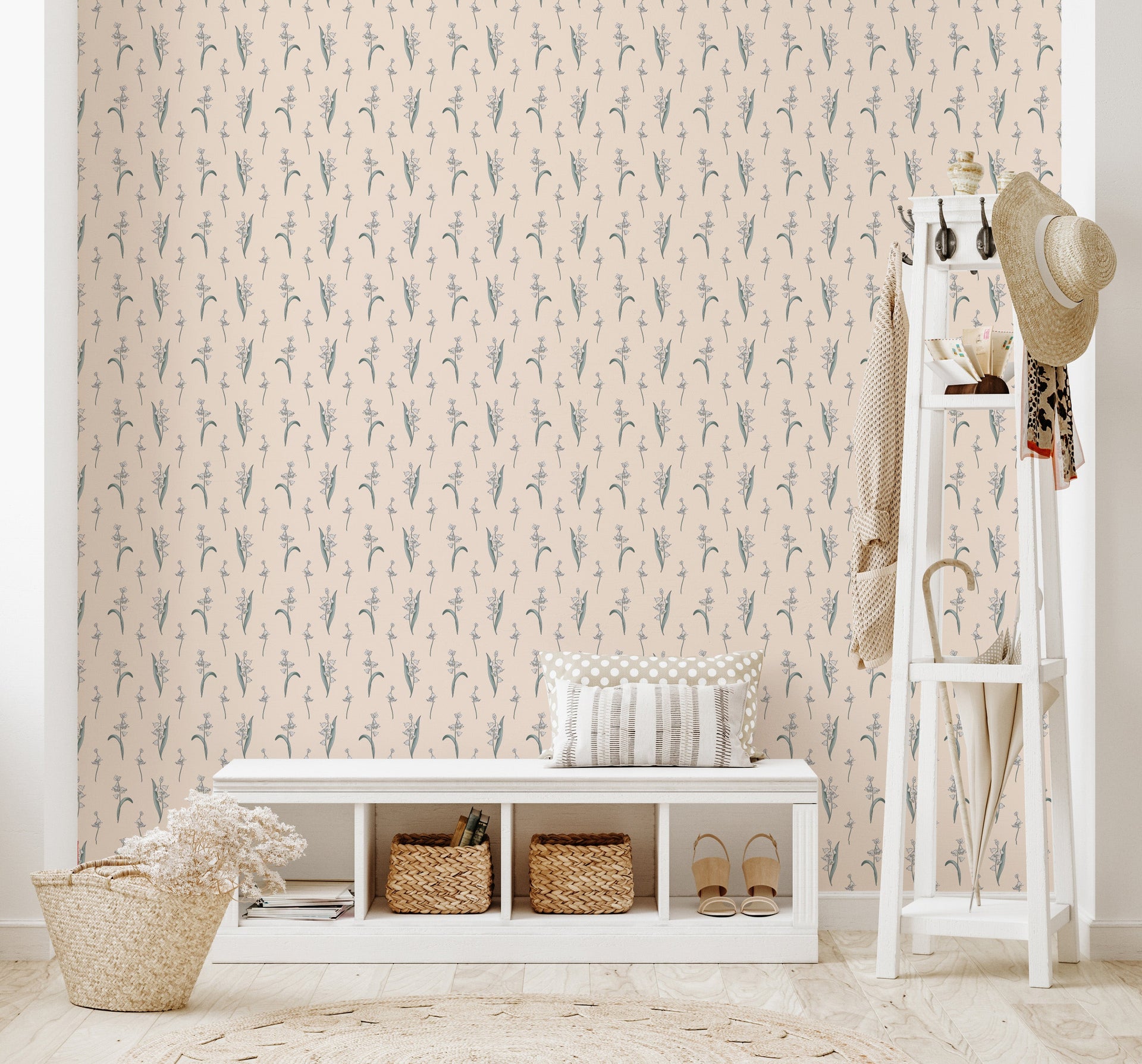 Bria Floral Removable Wallpaper in Beige, Pale Blue and Green