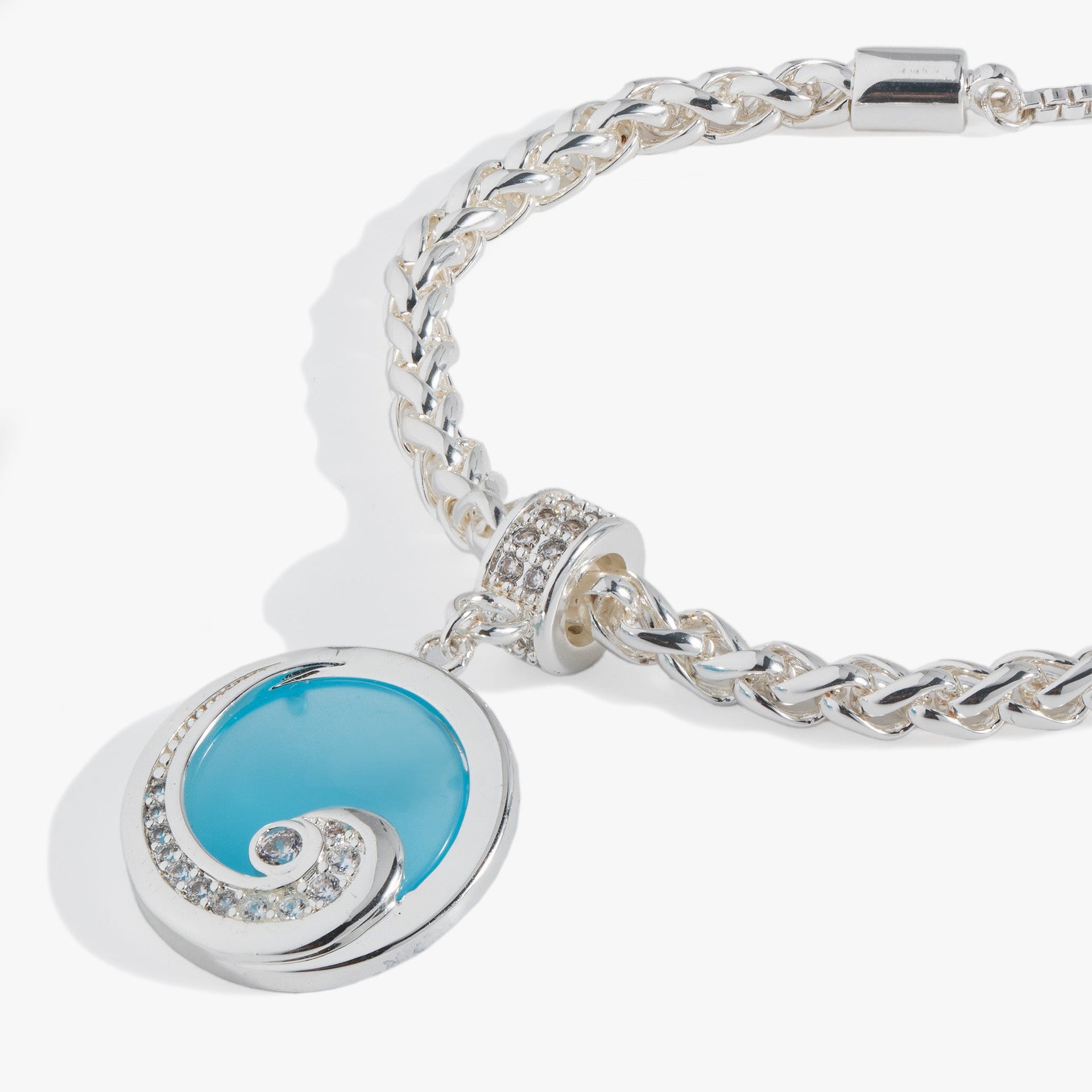 Waves Bolo Bracelet with Blue Opal-Colored Gemstone Charm