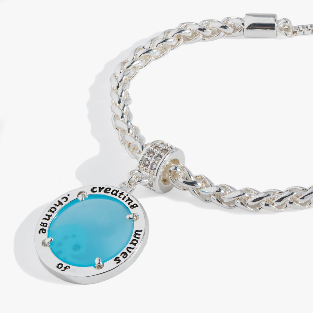 Waves Bolo Bracelet with Blue Opal-Colored Gemstone Charm
