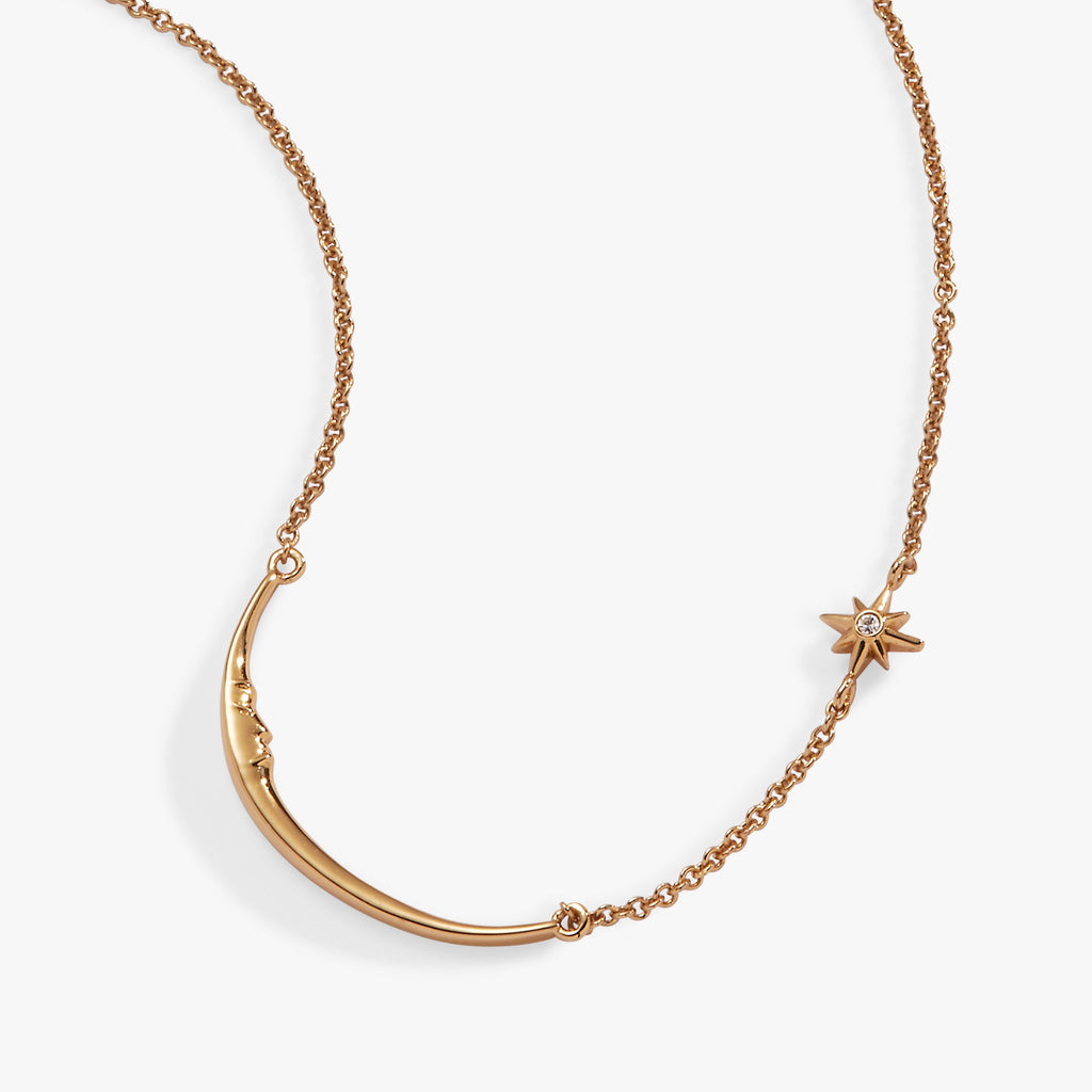 Celestial Crescent Moon Crystal Star Pendant Necklace