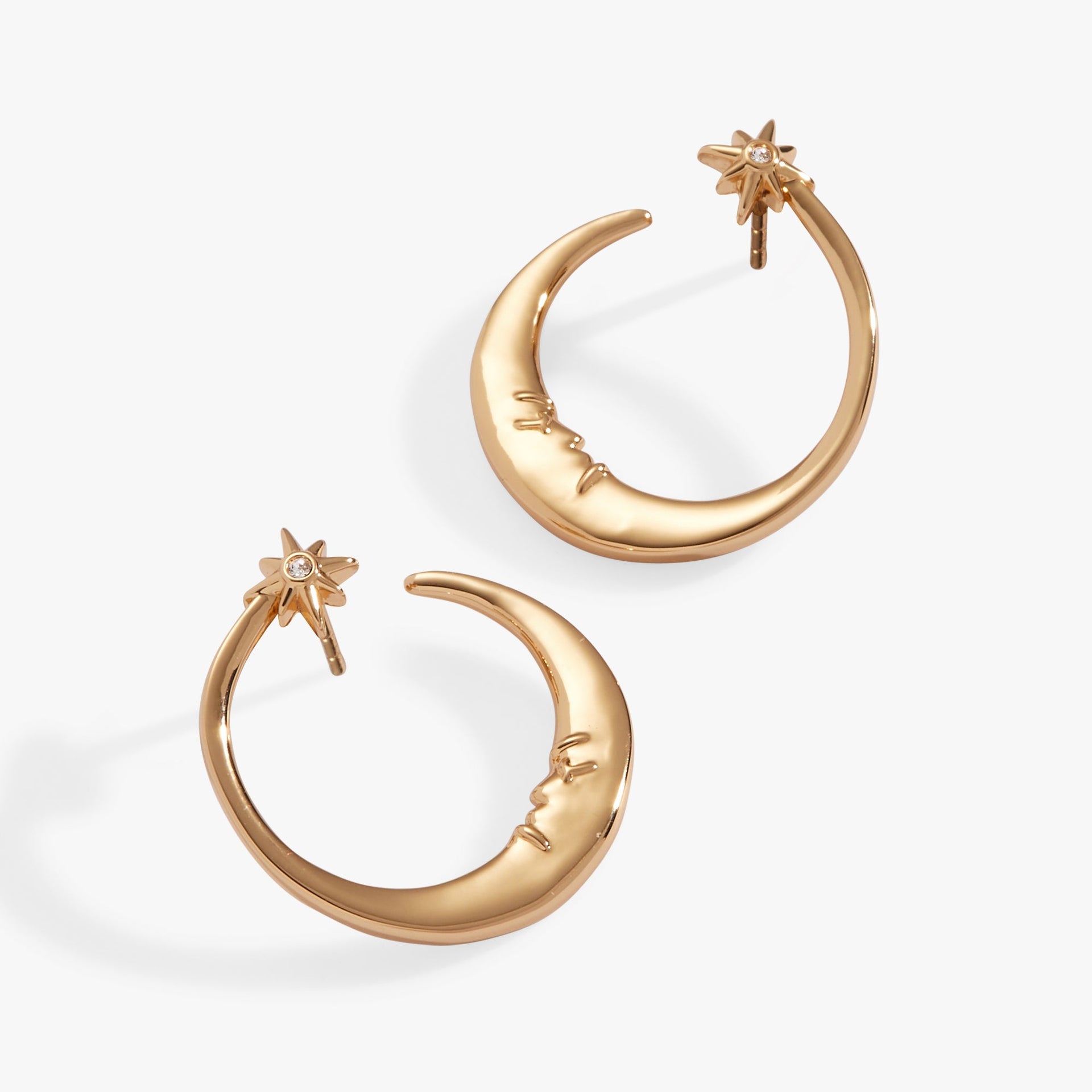 Celestial Crescent Moon Hoop Earrings with Crystal Star