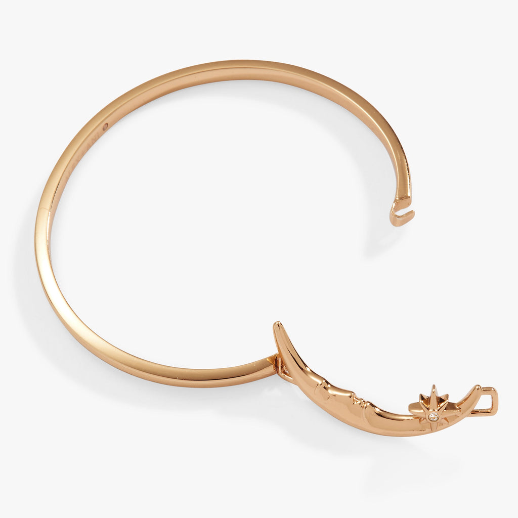 Celestial Crescent Moon Gold Tension Bangle Bracelet