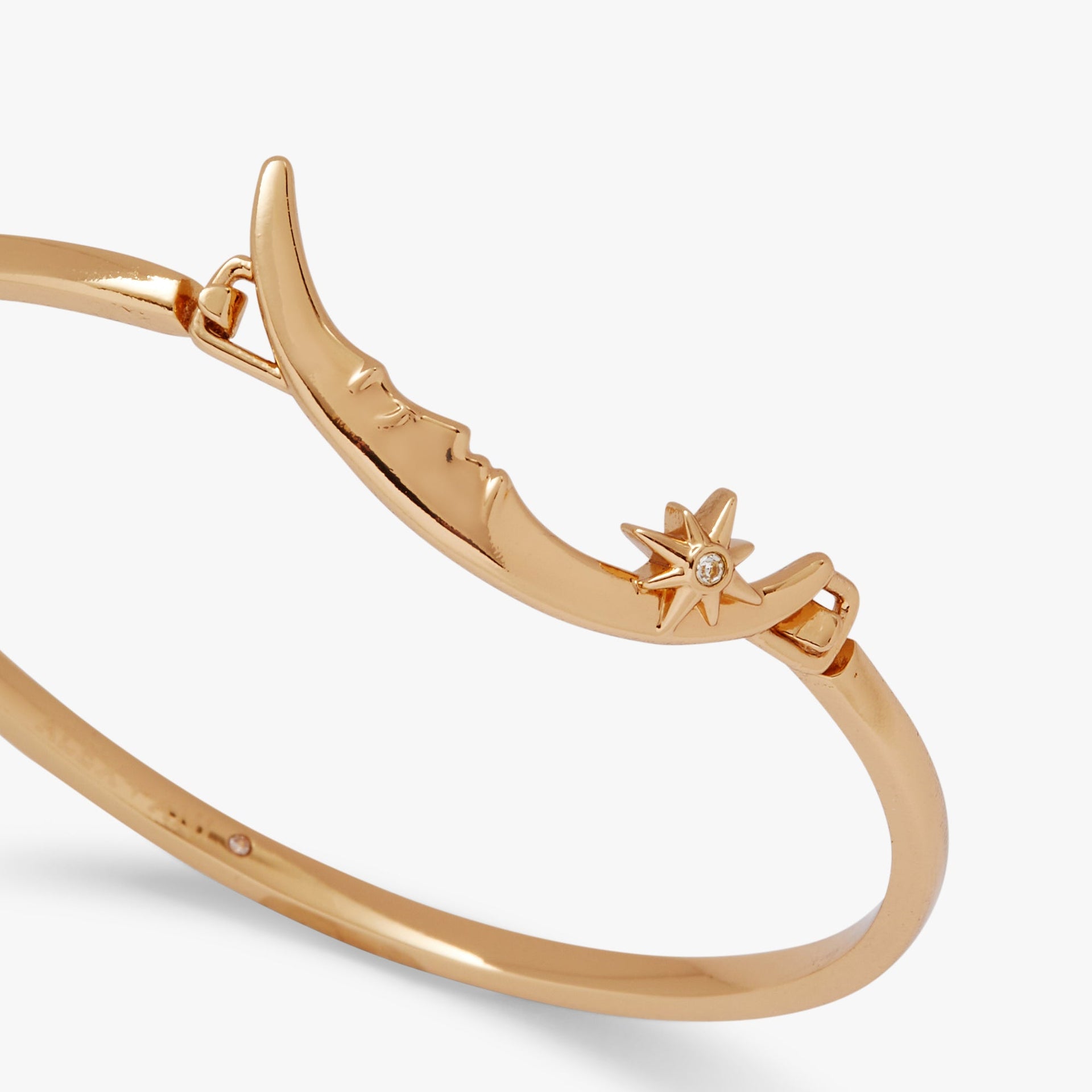 Celestial Crescent Moon Gold Tension Bangle Bracelet