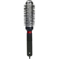 1-1/4 inch round thermal hair brush with tourmaline ionic bristles and a suede-like handle.