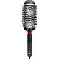 2-inch round thermal hair brush with tourmaline ionic bristles in black, silver, and red.