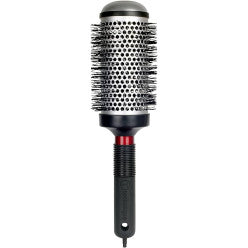 2-inch round thermal hair brush with tourmaline ionic bristles in black, silver, and red.