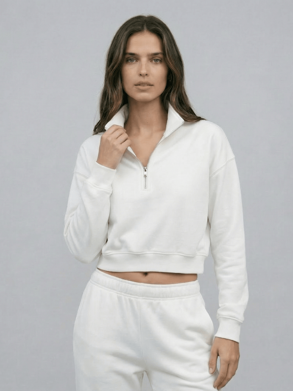 Women's Cropped Half-Zip Pullover Sweatshirt in Black - Image 7