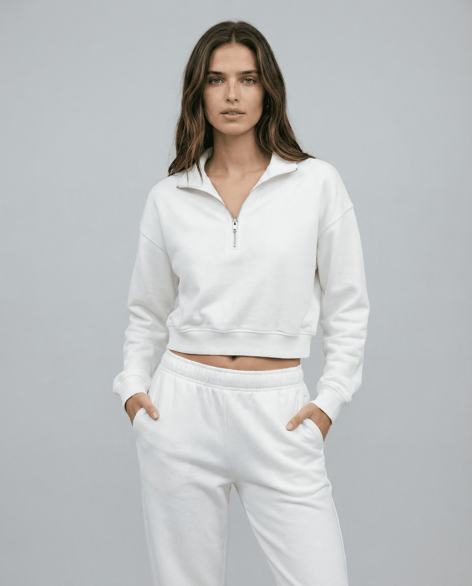 Women's Cropped Half-Zip Pullover Sweatshirt in Black - Image 6
