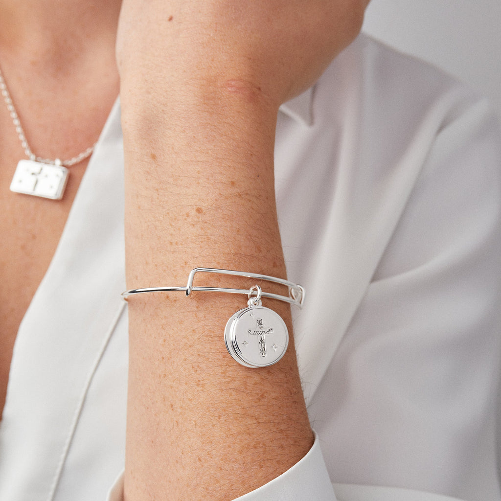 Hidden Message Cross Affirmation Bangle in Sterling Silver
