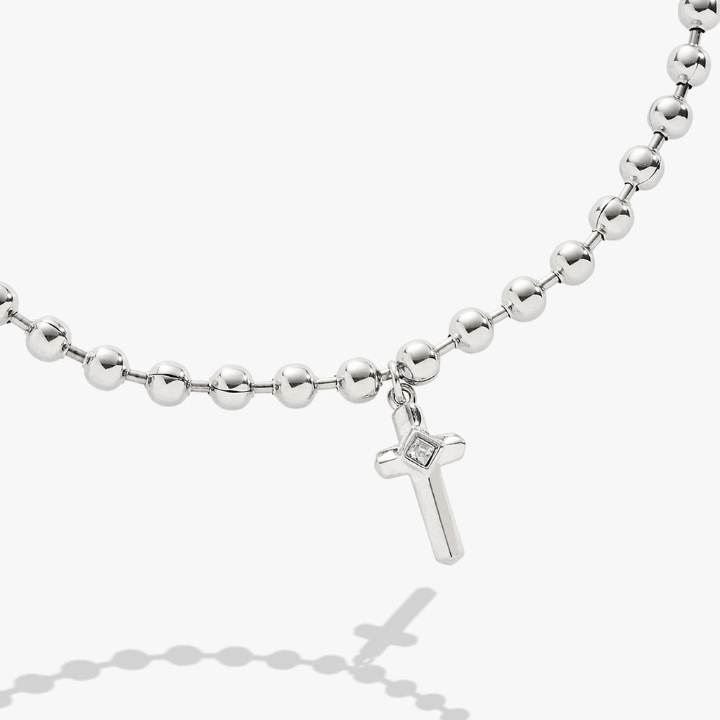 Cross Ball Chain Bracelet with Crystal Charm