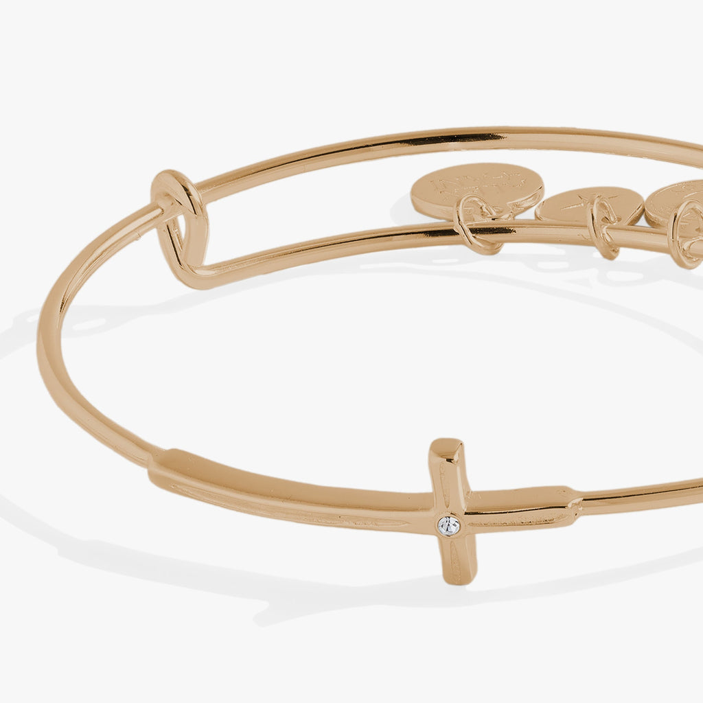 Cross Inline Bangle Bracelet with Crystal Detail