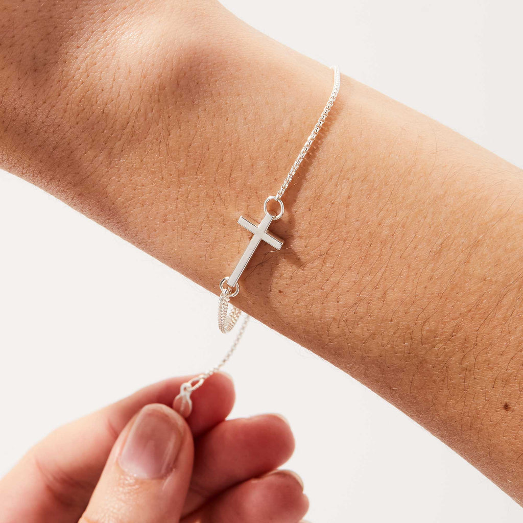 Minimalist Pull Chain Cross Bracelet in Gold or Silver Tone