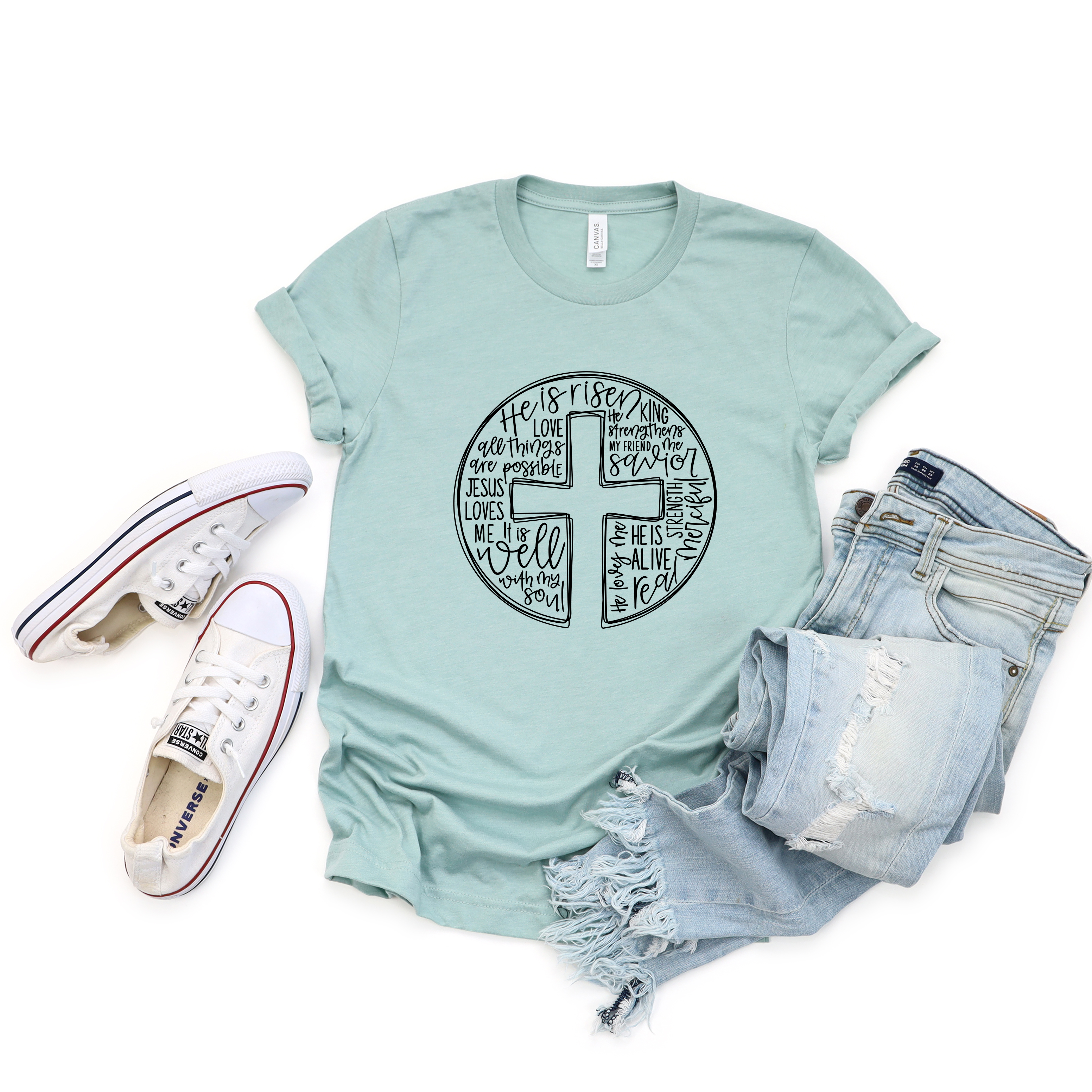 He Is Risen Cross Easter Tee