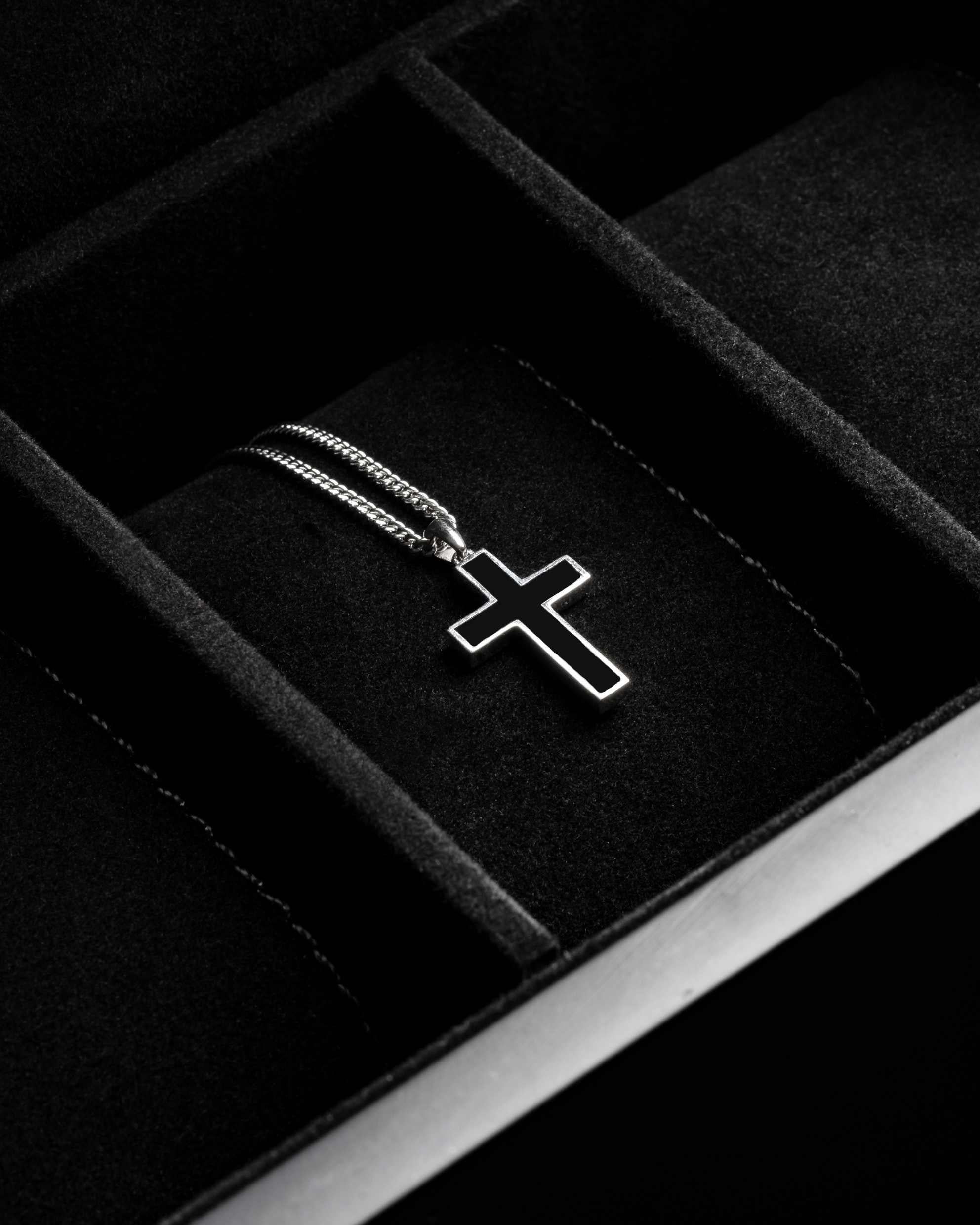 Black Onyx Stone Cross Pendant in 925 Sterling Silver