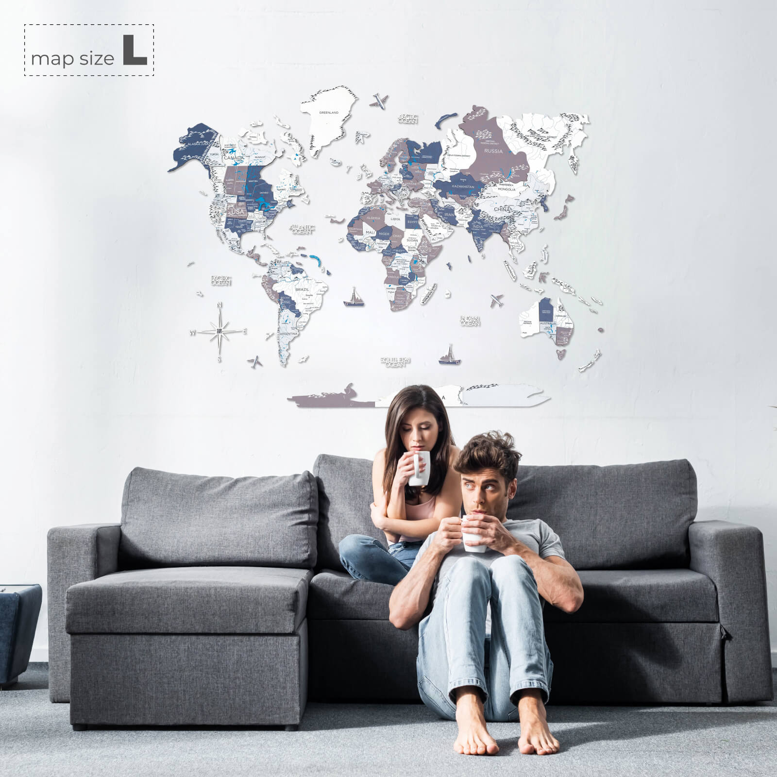 3D Wooden World Map Cruise – Coastal Modern Wall Decor