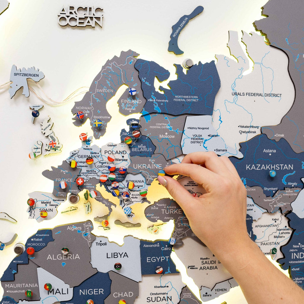 3D Luminous Wooden World Map 3.0 with LED Backlight & Smart Sync