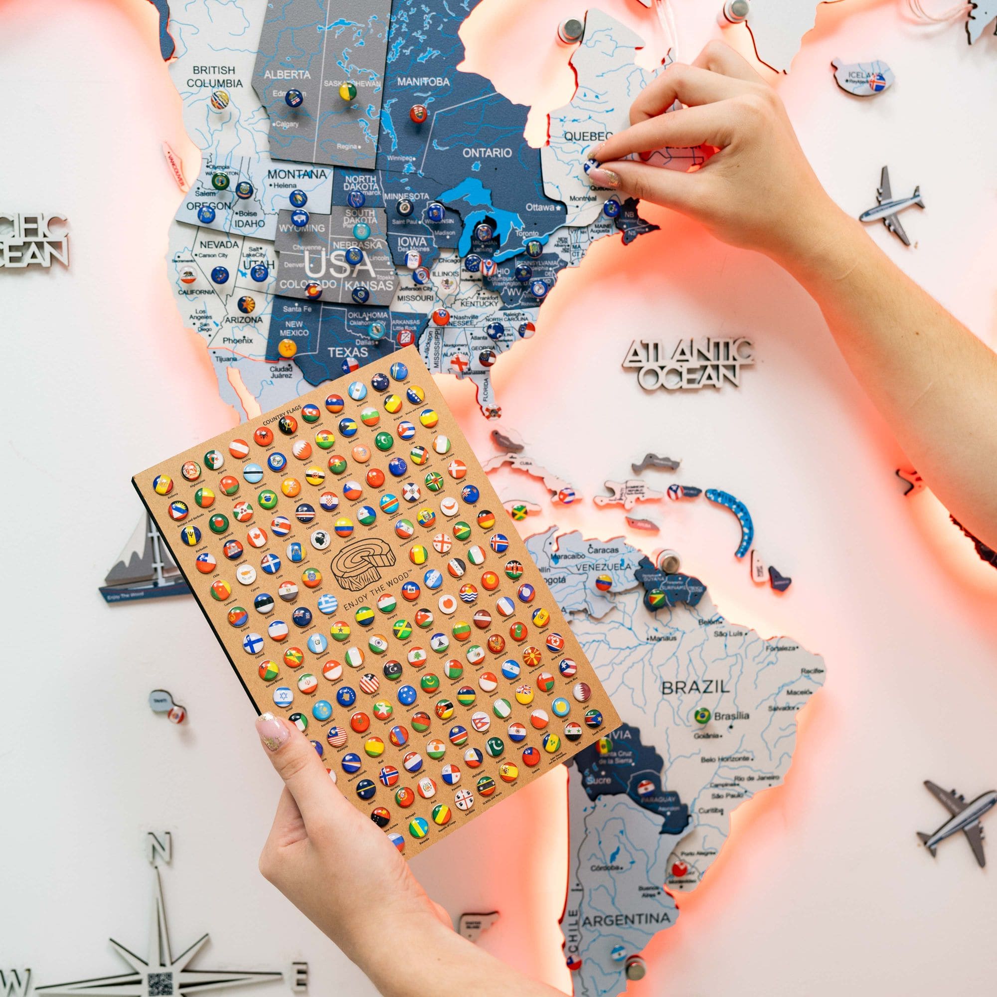 3D Luminous Wooden World Map 3.0 with LED Backlight & Smart Sync
