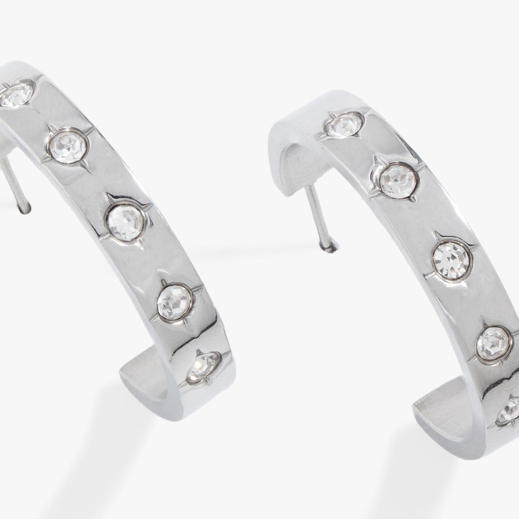 Gold Crystal Accent Hoop Earrings with Celestial Star Details