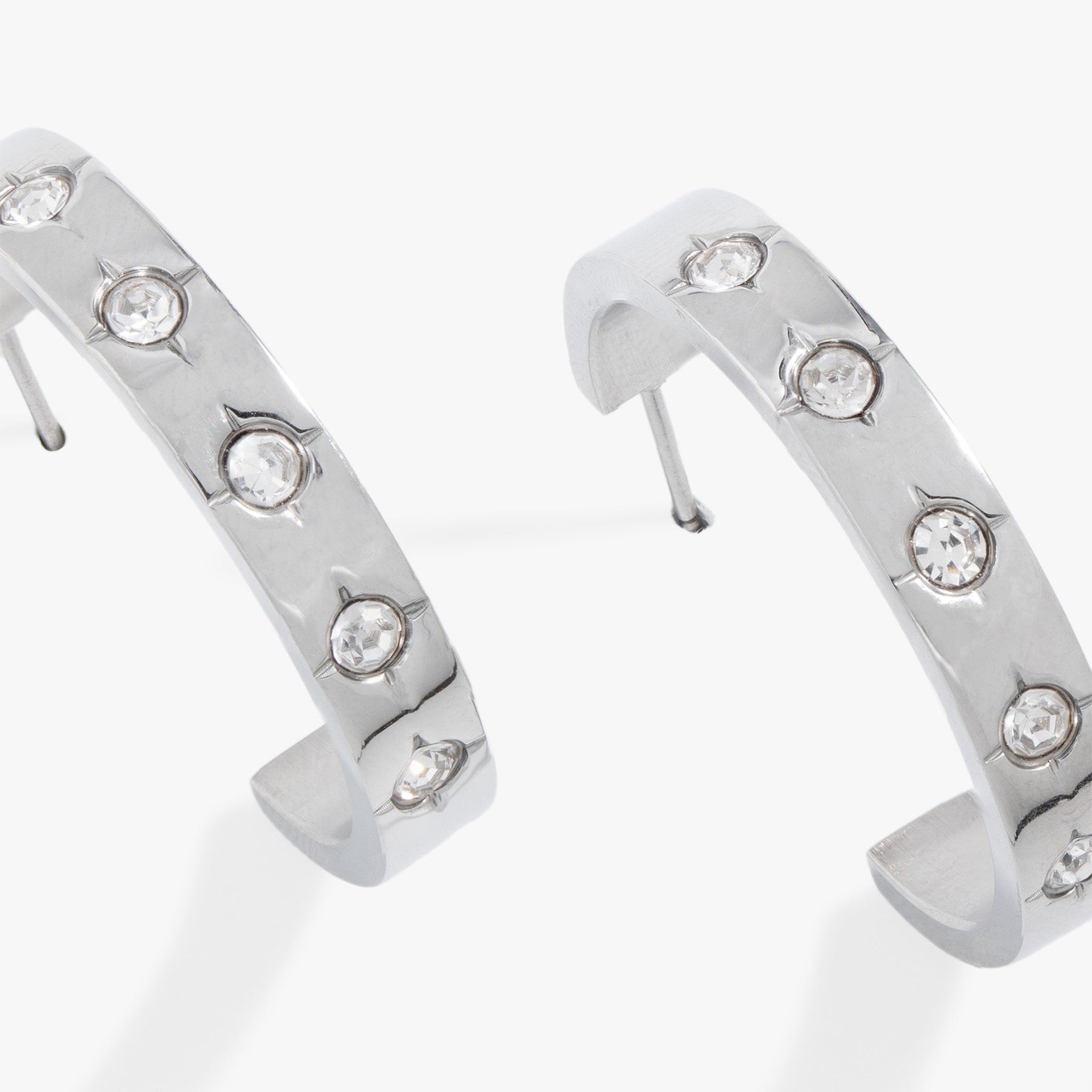 Gold Crystal Accent Hoop Earrings with Celestial Star Details