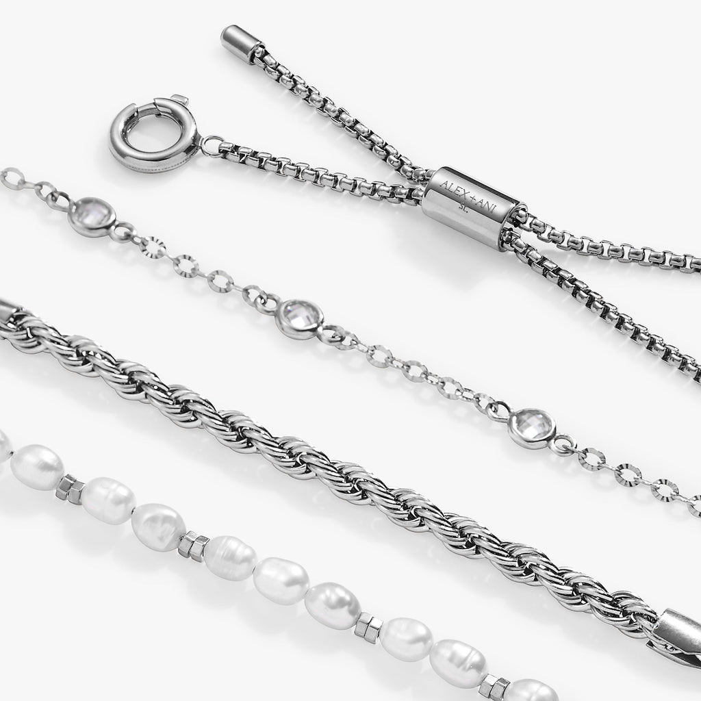Stranded Crystal and Freshwater Pearl Three-Piece Bracelet Set