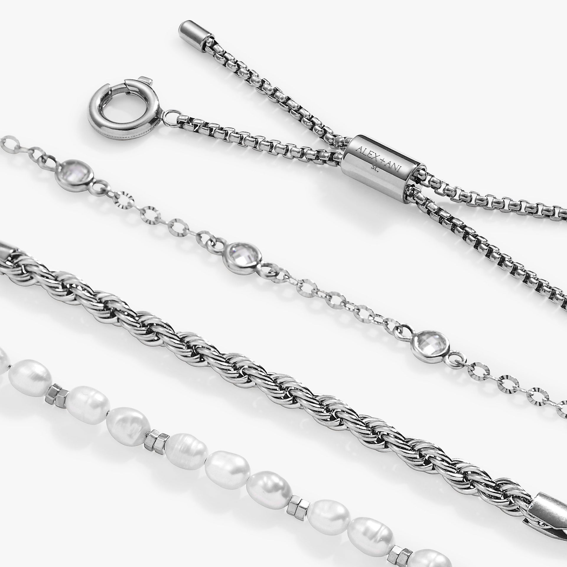 Stranded Crystal and Freshwater Pearl Three-Piece Bracelet Set