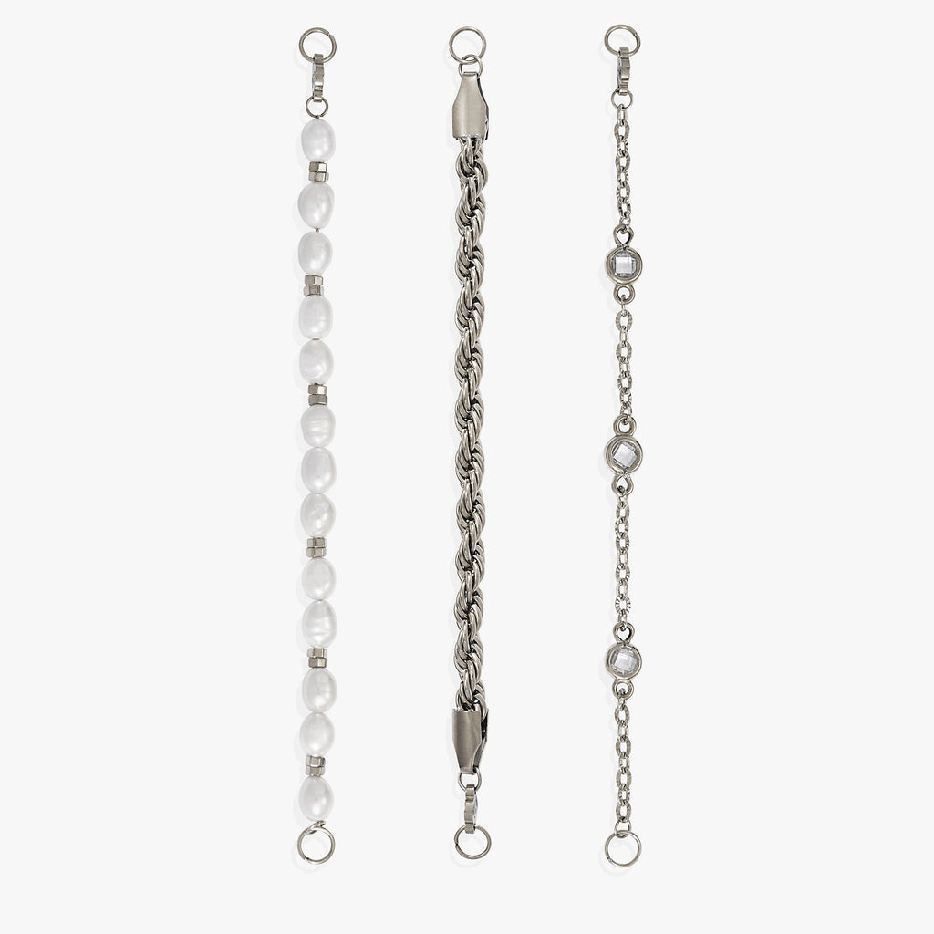 Stranded Crystal and Freshwater Pearl Three-Piece Bracelet Set