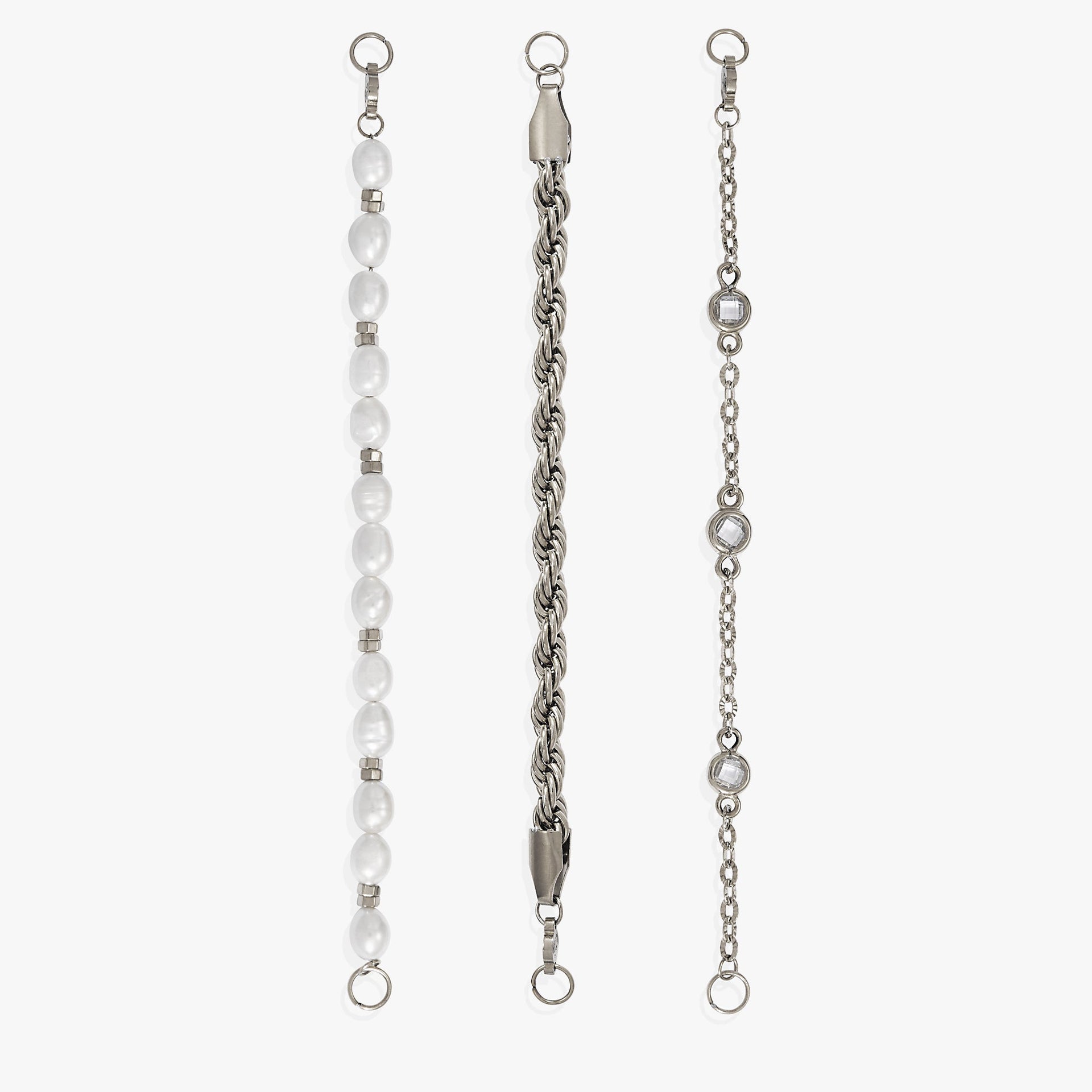 Stranded Crystal and Freshwater Pearl Three-Piece Bracelet Set