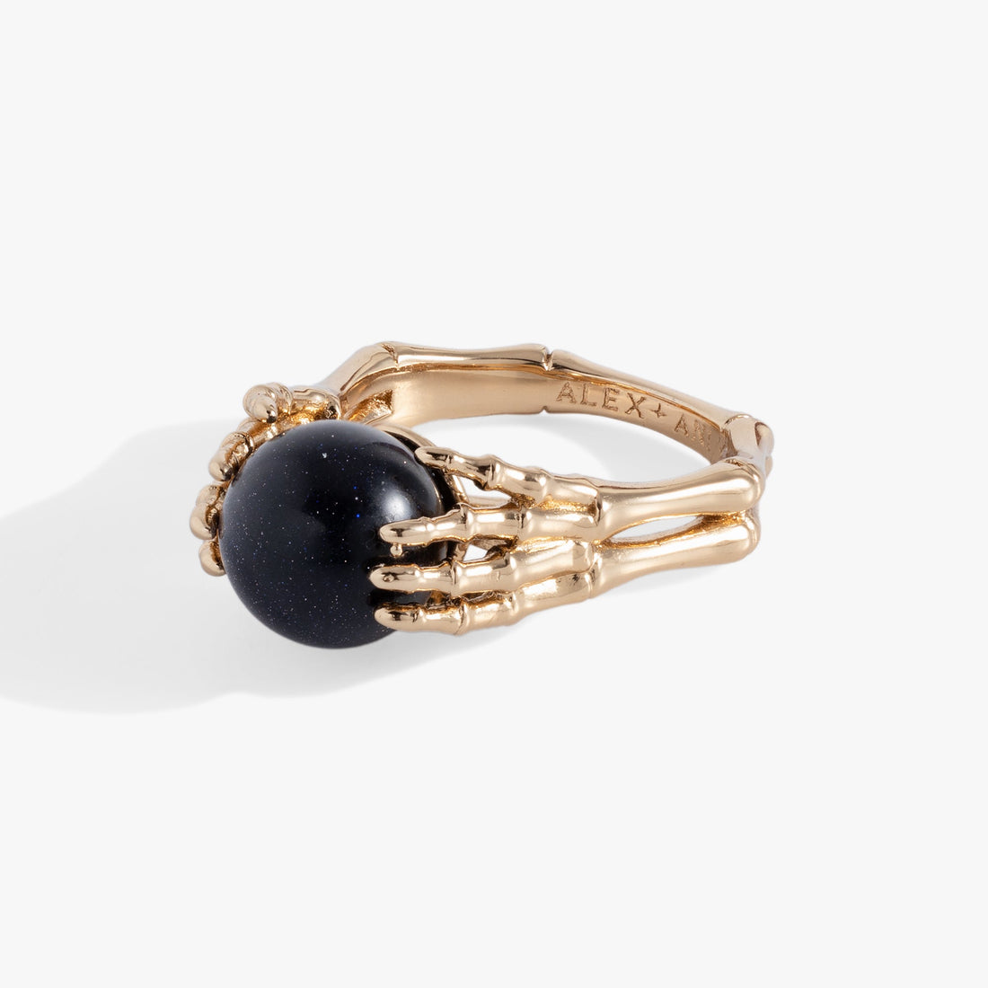 Crystal Ball Statement Ring with Skeleton Hands in Polished Silver