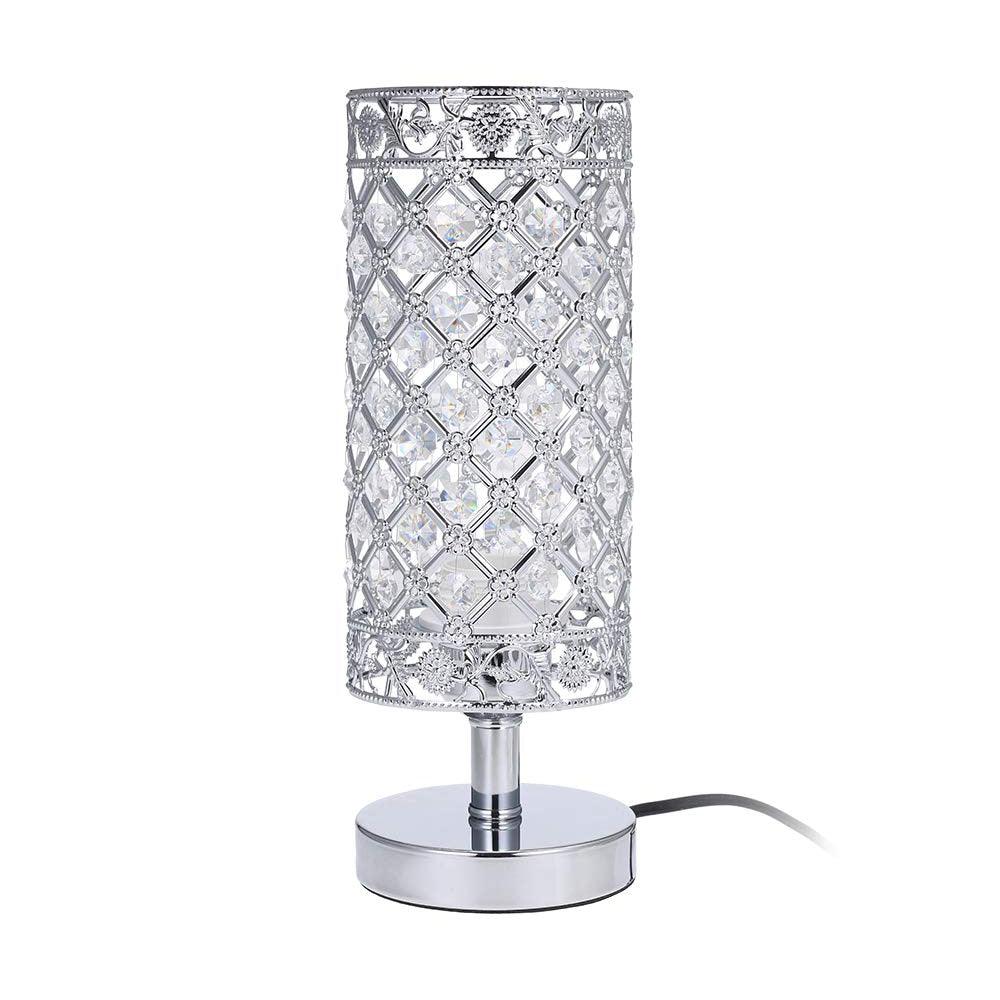 Glamorous Crystal Bedside Table Lamp in Silver and Clear Finish