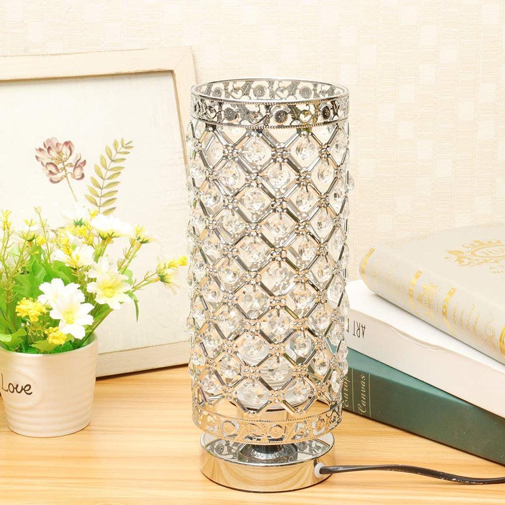 Glamorous Crystal Bedside Table Lamp in Silver and Clear Finish
