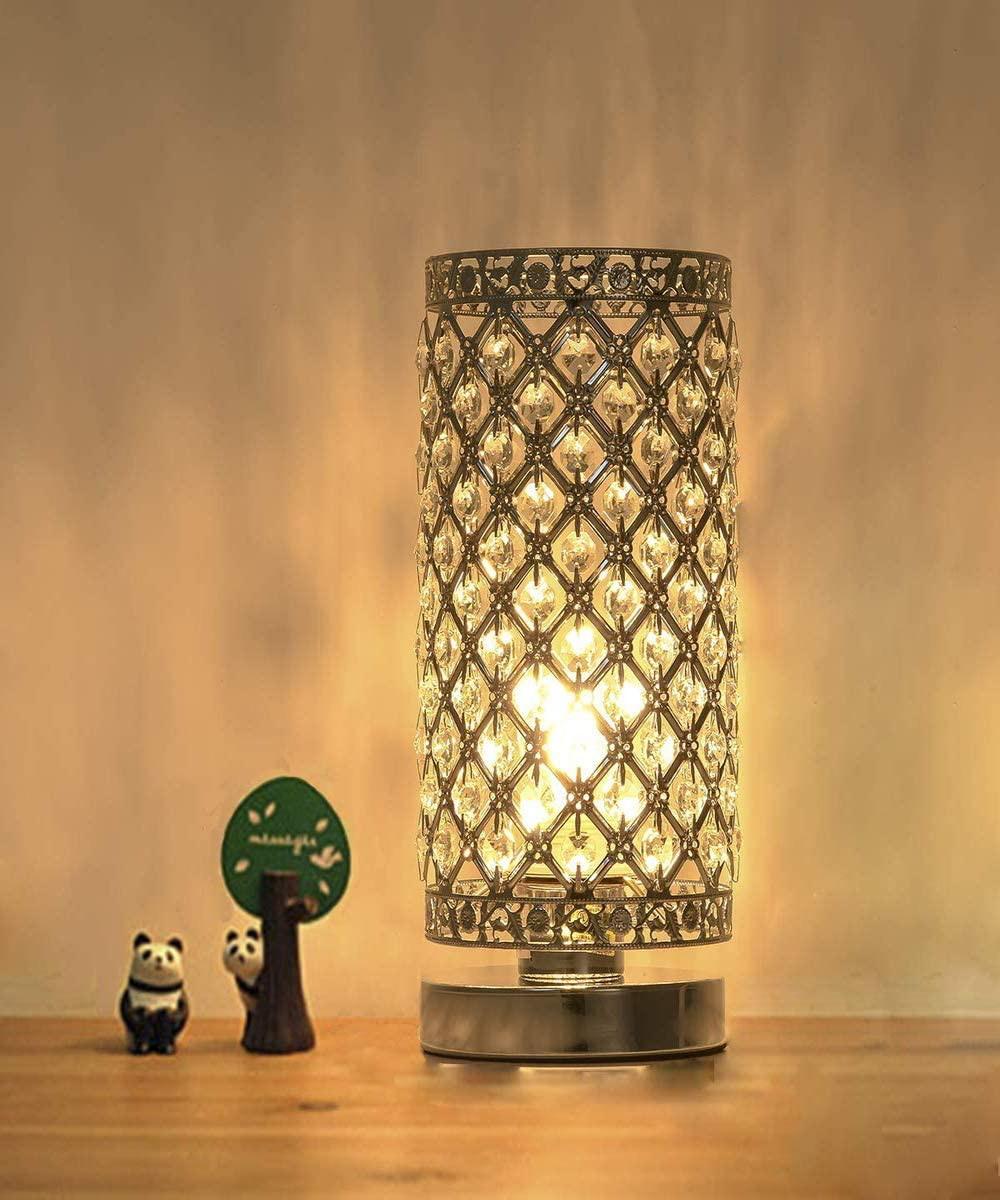 Glamorous Crystal Bedside Table Lamp in Silver and Clear Finish