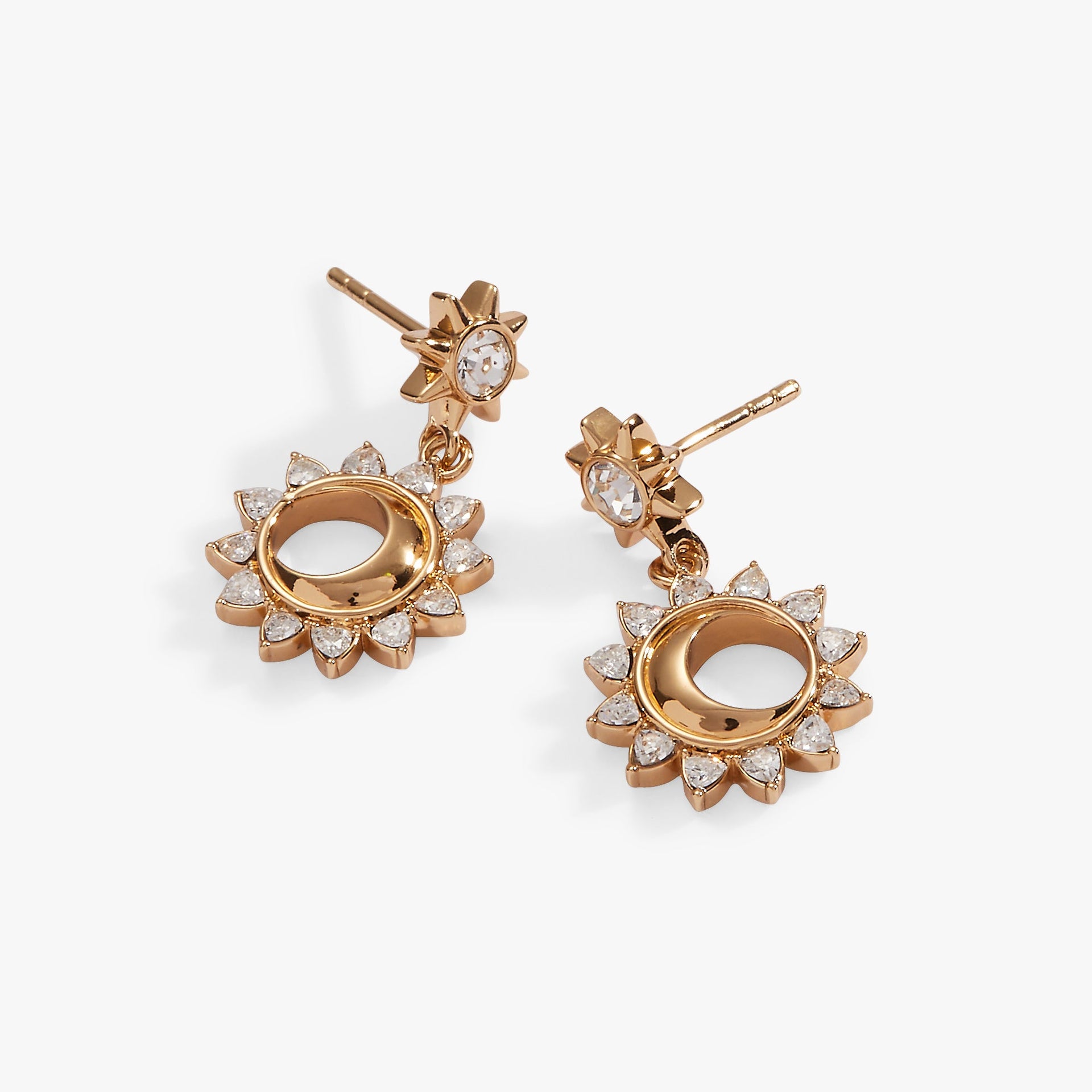 Crystal Celestial Sun and Moon Drop Earrings