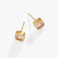 Crystal Clover Mini Stud Earrings in gold-tone with clear crystals on a white background.