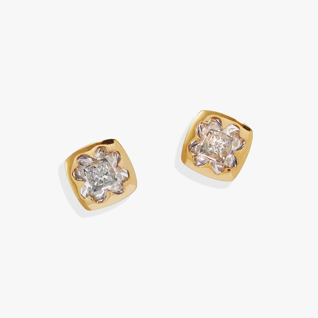 Crystal Clover Mini Stud Earrings in Gold and Clear