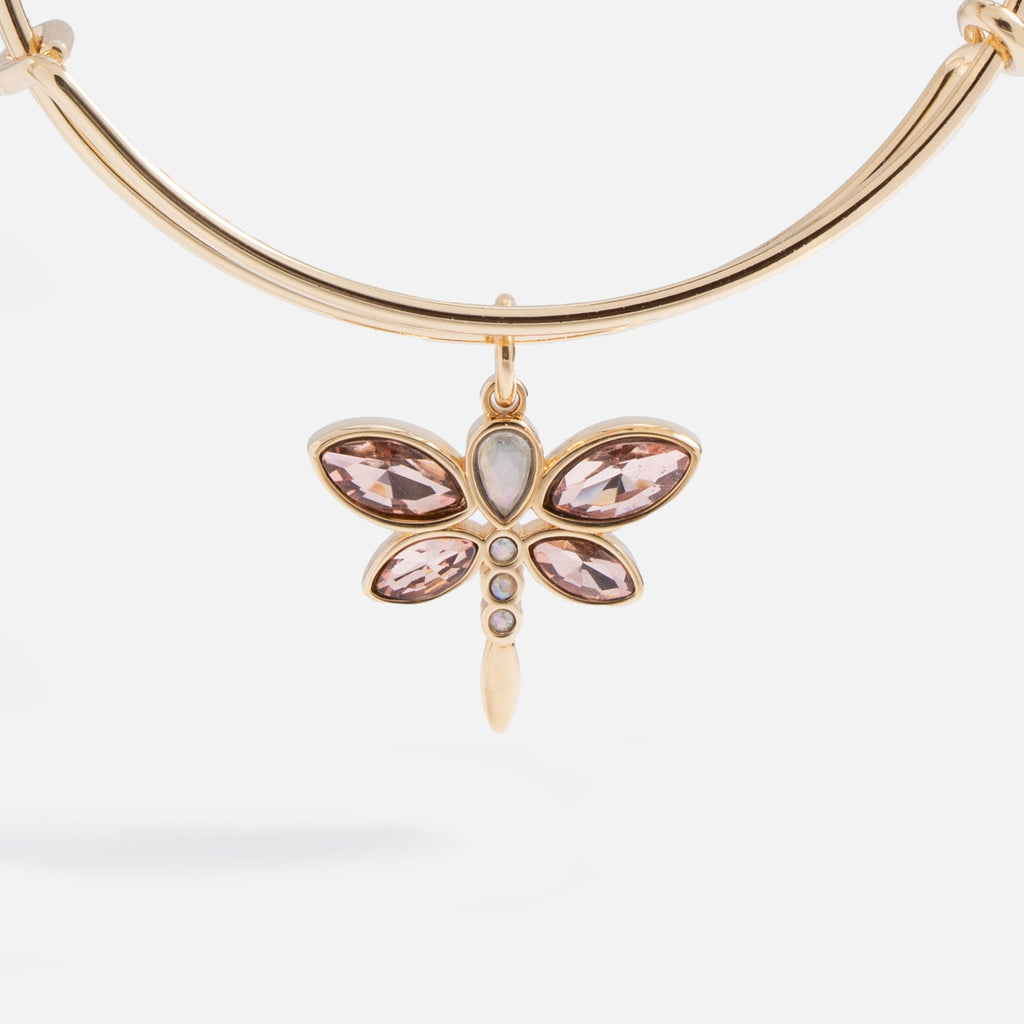 Crystal Dragonfly Bangle in Gold and Pink