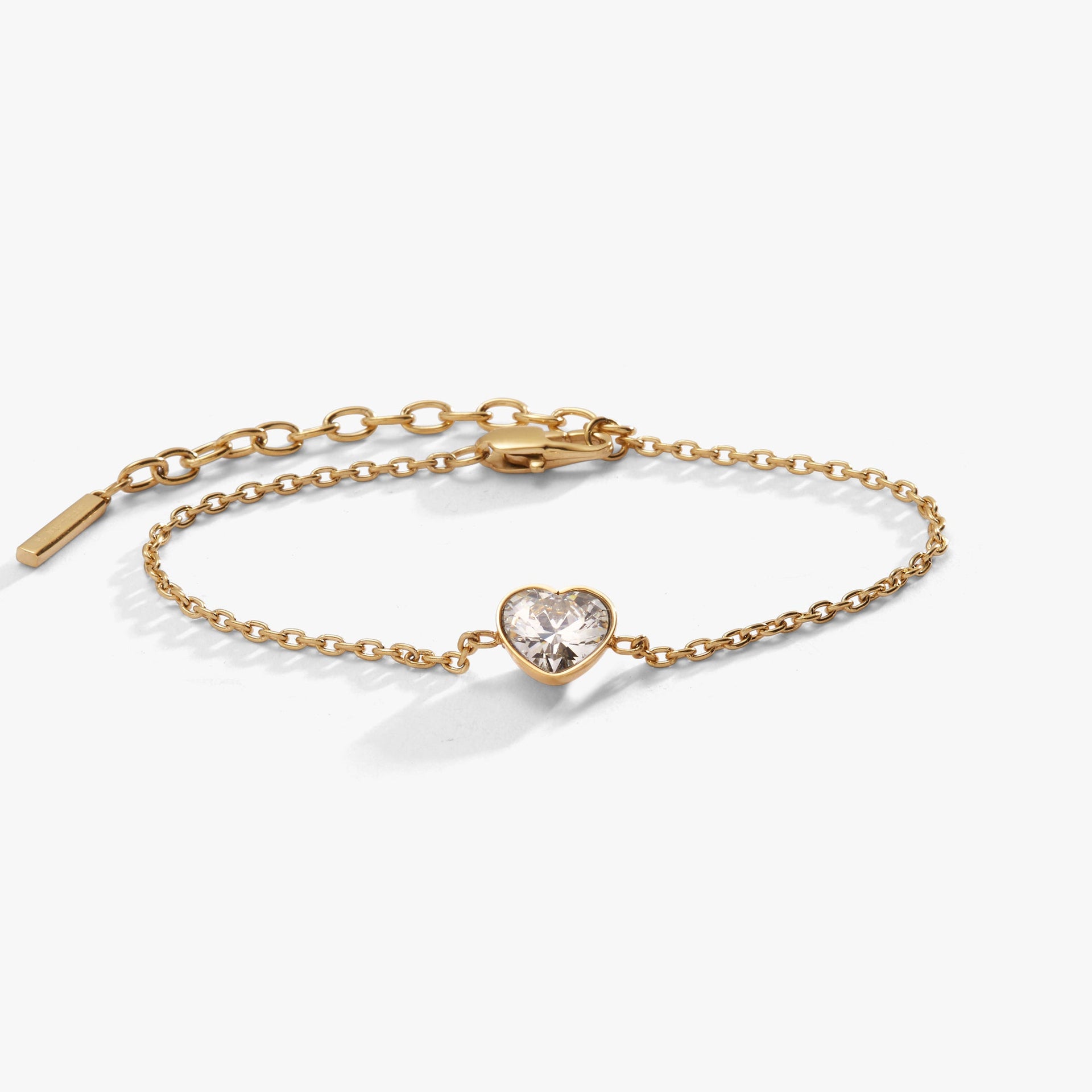 Gold-tone stainless steel heart-shaped crystal inline bracelet