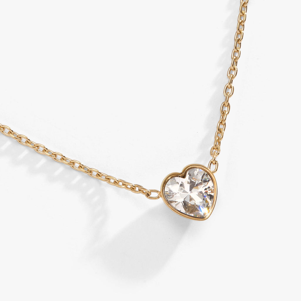 Crystal Heart Pendant Necklace in Gold-Tone Stainless Steel