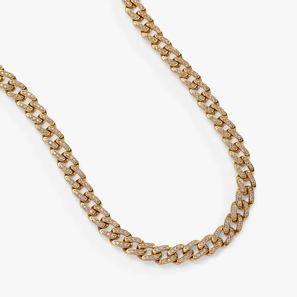Gold Crystal Pave Curb Chain Necklace for Glamorous Layering