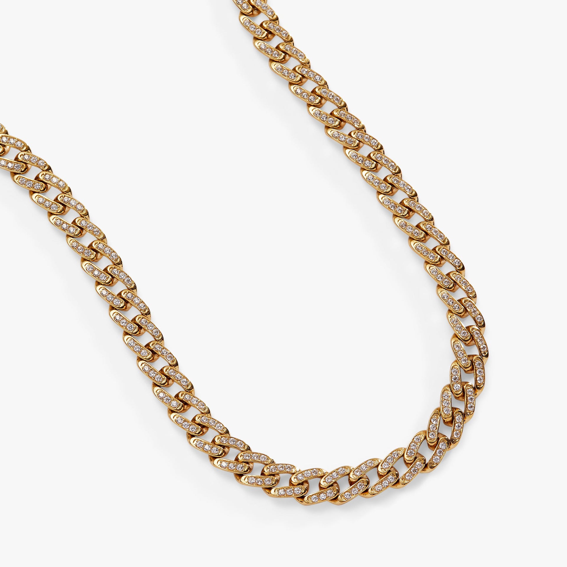 Gold Crystal Pave Curb Chain Necklace for Glamorous Layering
