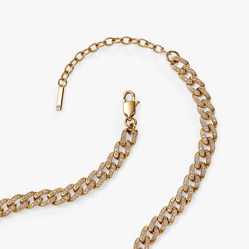 Gold Crystal Pave Curb Chain Necklace for Glamorous Layering
