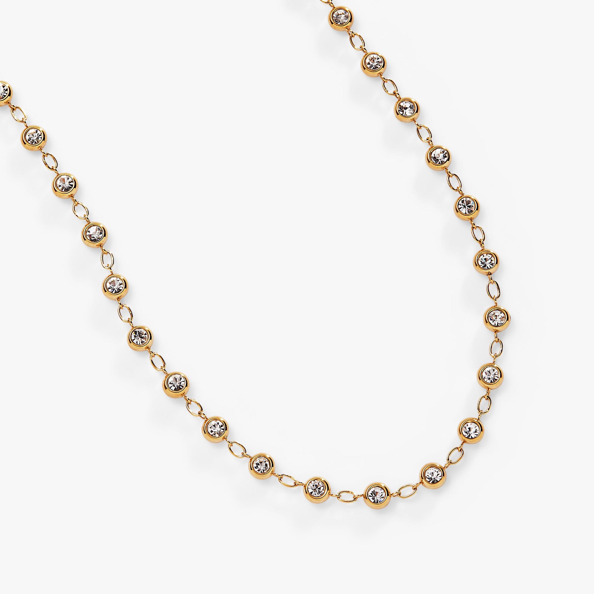 Crystal Pebble Chain Necklace in Gold Tone