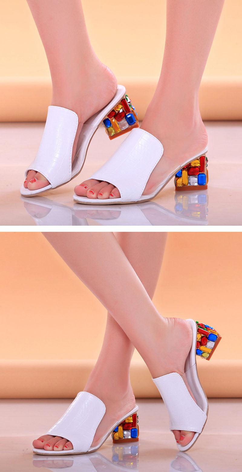 Crystal Square Toe Block Heel Sandals: Glamorous Ankle Strap