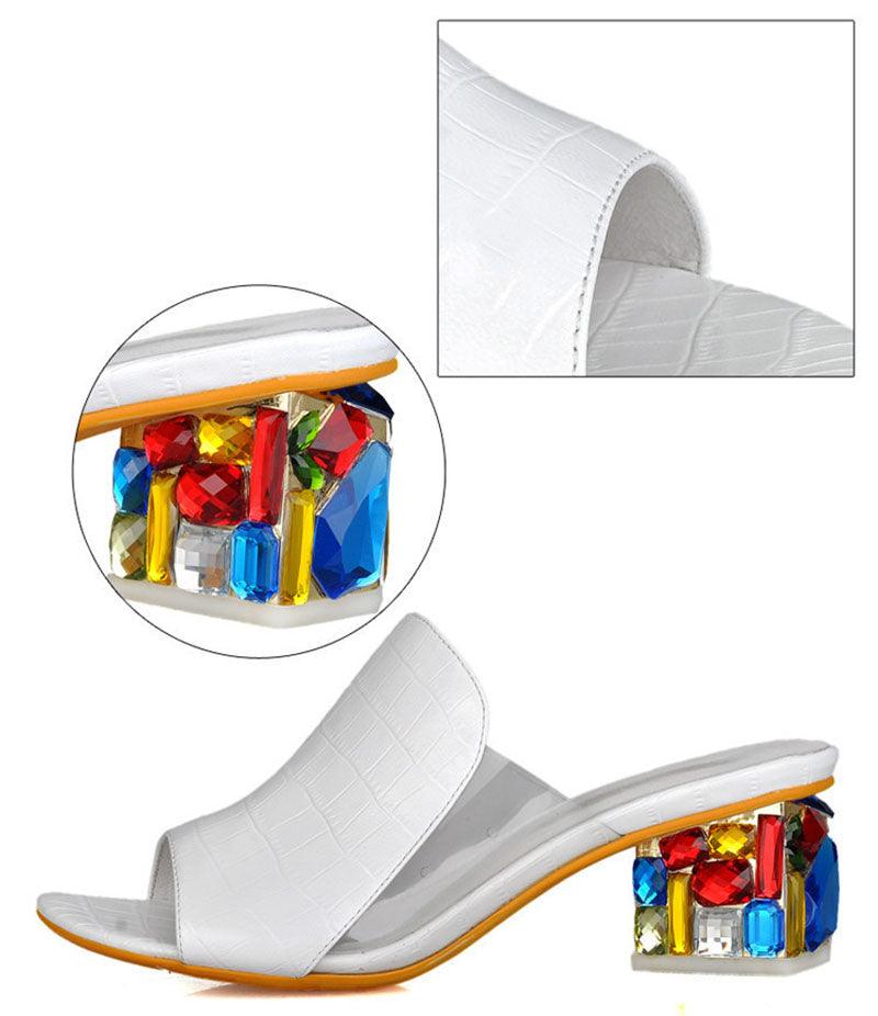 Crystal Square Toe Block Heel Sandals: Glamorous Ankle Strap
