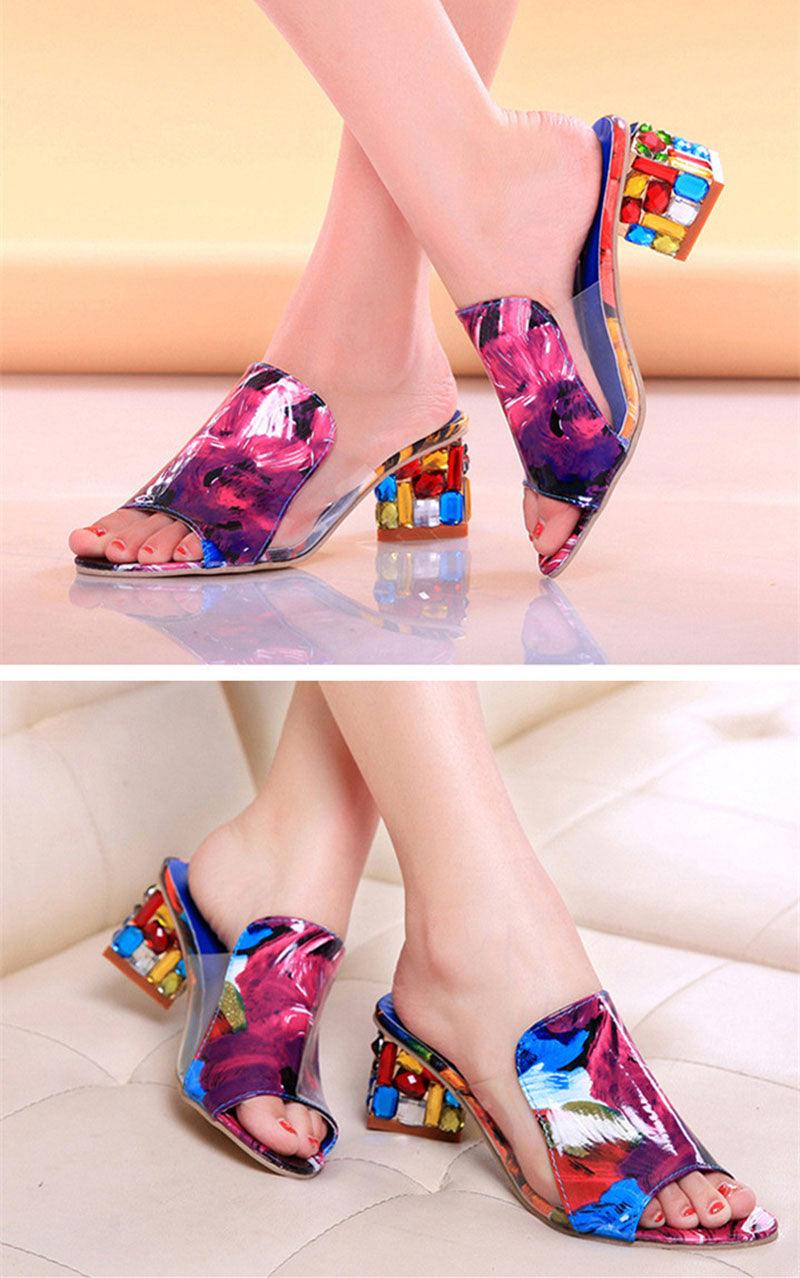 Crystal Square Toe Block Heel Sandals: Glamorous Ankle Strap