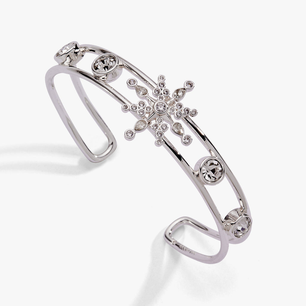 Crystal Snowflake Openwork Cuff Bracelet in Silver